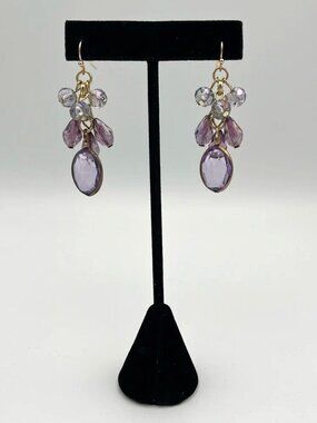 Cascading Teardrop Bead Earrings – Purple & Clear Statement Dangles
